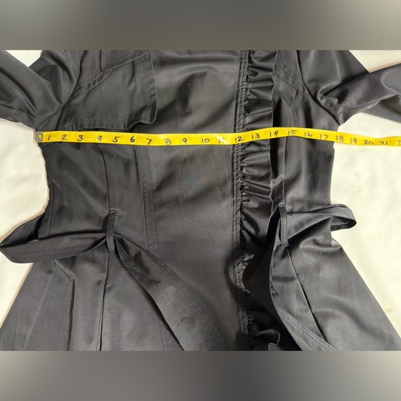 JESSICA SIMPSON Elegant Black Ruffle Trim trench Coat size S - Picture 12 of 13